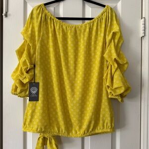 Vince Camuto Yellow Puff Sleeve Blouse with Ruffled Tie Front